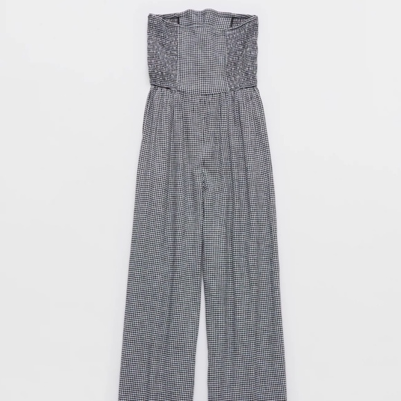 Aerie - Black/White - Strapless Smocked Jumpsuit - XS - Picture 6 of 14